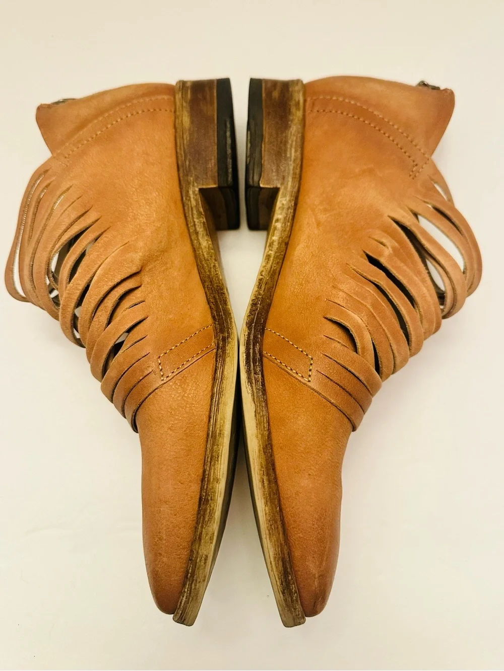 Free People Tan Strappy Cutout Ankle Boots